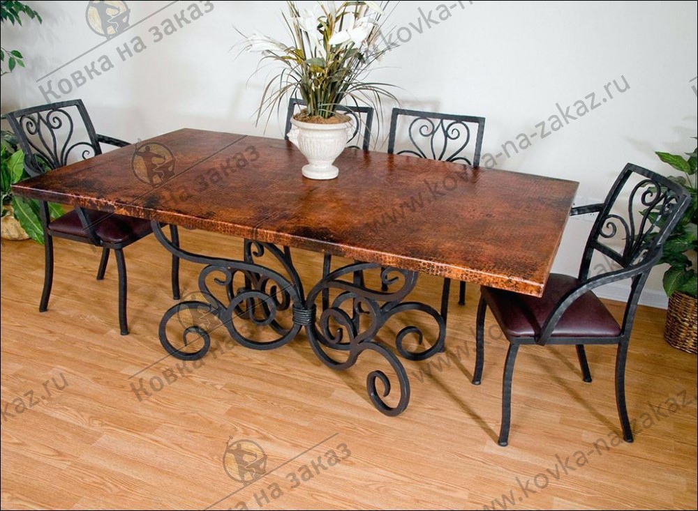 Массивный кованый стол в&nbsp;баварском стиле с&nbsp;мраморной столешницей, фото 3