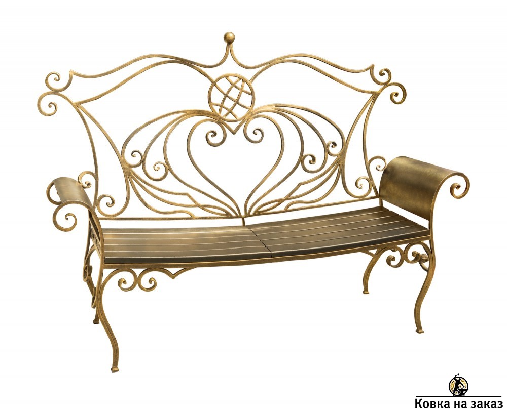 Элитная скамейка с богатым кованым рисунком и окраской под золото, фото 1