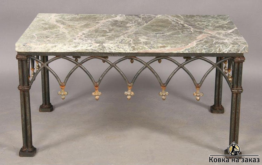 Кованый стол в античном стиле с мраморной столешницей, фото 1