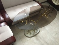 Стол-дерево с овальной стеклянной столешницей и мраморным основанием, фото 3