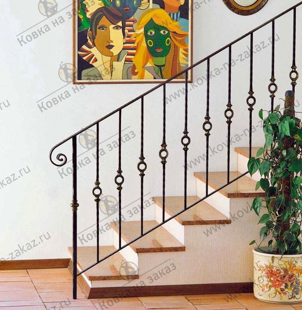 Элегантные кованые перила на&nbsp;лестницу с&nbsp;коваными балясинами, фото 1