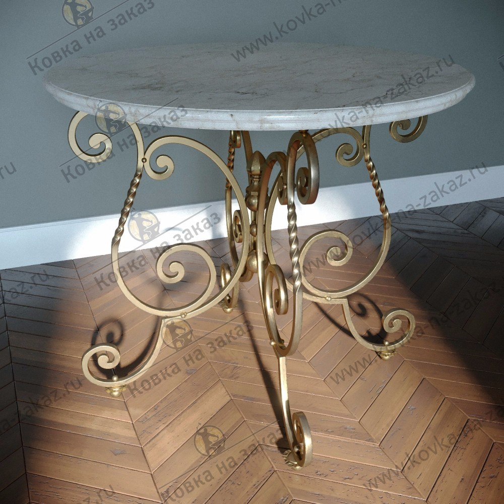 Дизайн классического мраморного стола с круглой столешницей и кованым подстольем