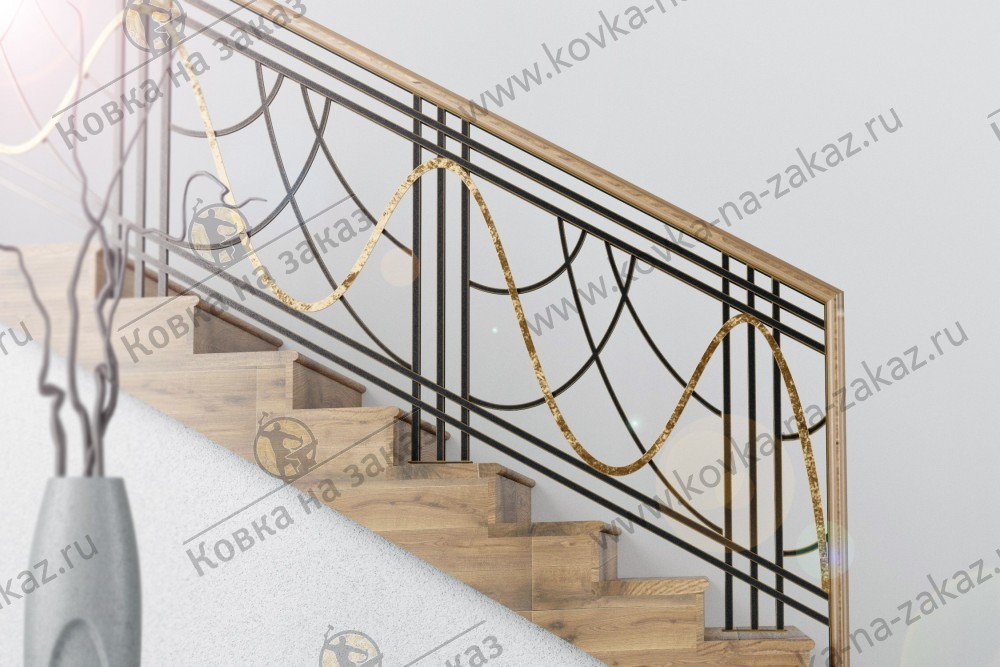 Дизайнерские перила на&nbsp;лестницу и&nbsp;площадку второго этажа в&nbsp;виде геометричных линий, фото 1