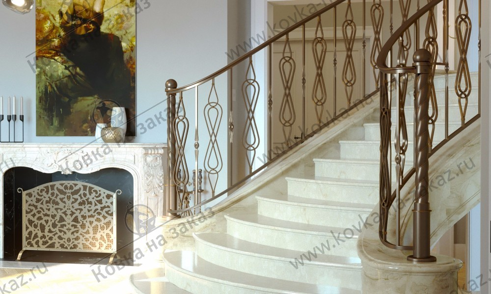 Кованые перила для&nbsp;лестницы с&nbsp;чередующимися балясинами, фото 1