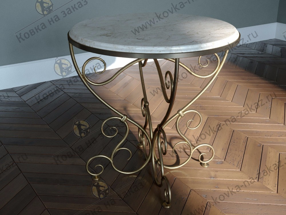 Кованый стол с кованым подстольем и мраморной столешницей, фото 1