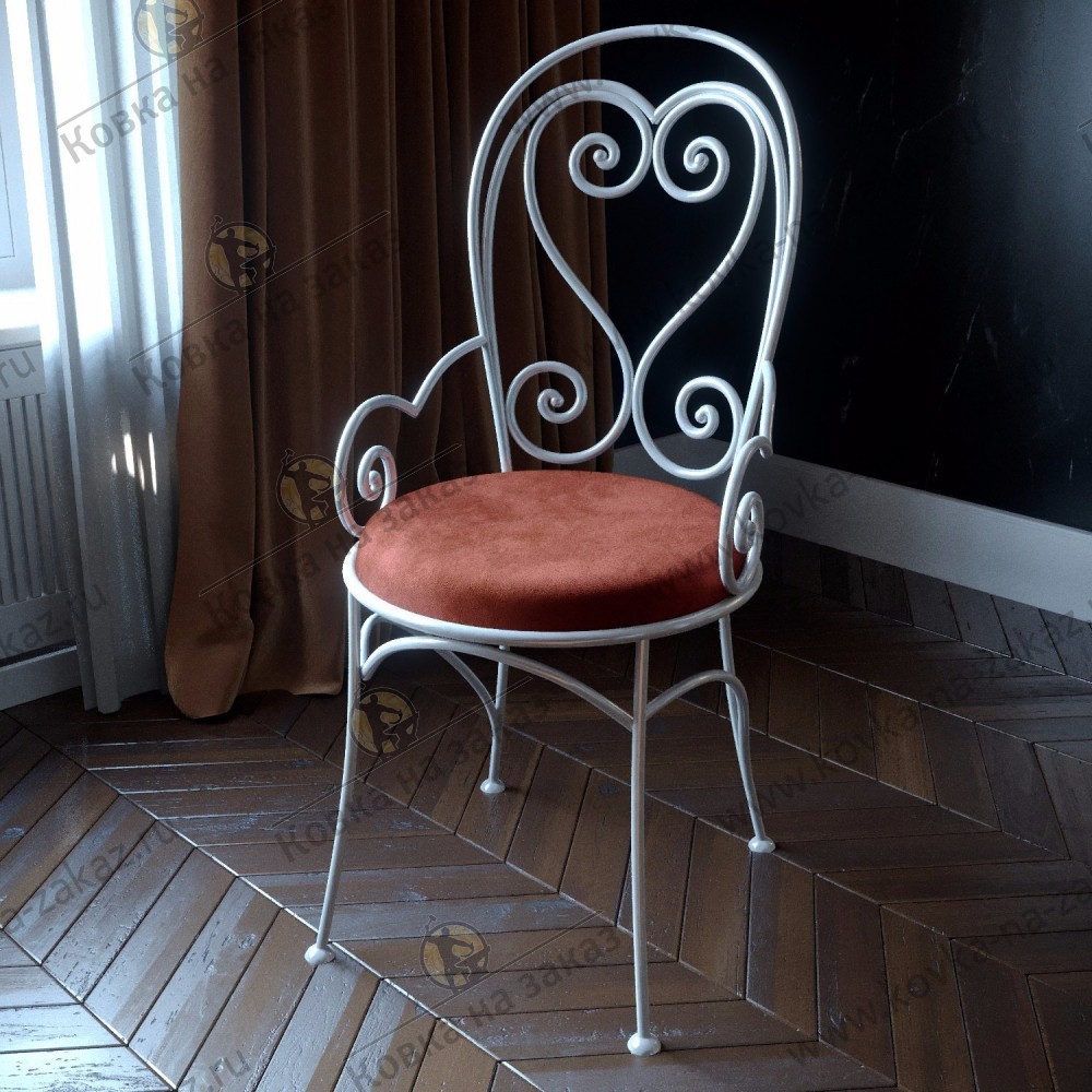 Компактное белое стул-кресло с кованой спинкой и подлокотниками, фото 1