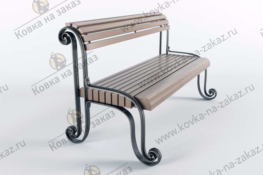 Варианты кованых скамеек для приусадебного участка с воздушными подлокотниками и дизайнерским сиденьем и спинкой, фото 2