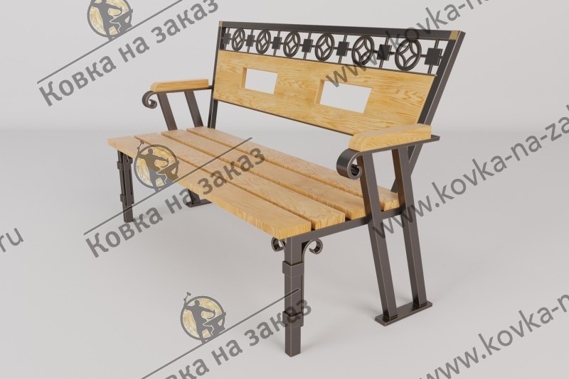 Модель садово-парковой скамейки с&nbsp;подлокотниками и&nbsp;деревянным сиденьем