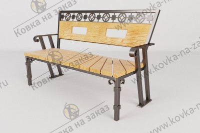 Модель садово-парковой скамейки с&nbsp;подлокотниками и&nbsp;деревянным сиденьем, фото 2