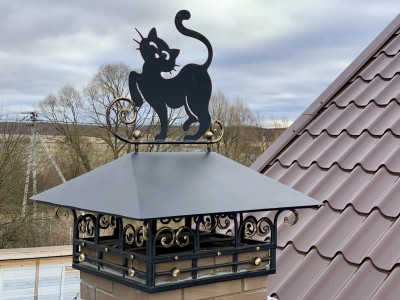 Кованый дымник с&nbsp;фигурой кота для&nbsp;загородного дома в&nbsp;Чехове, фото 2