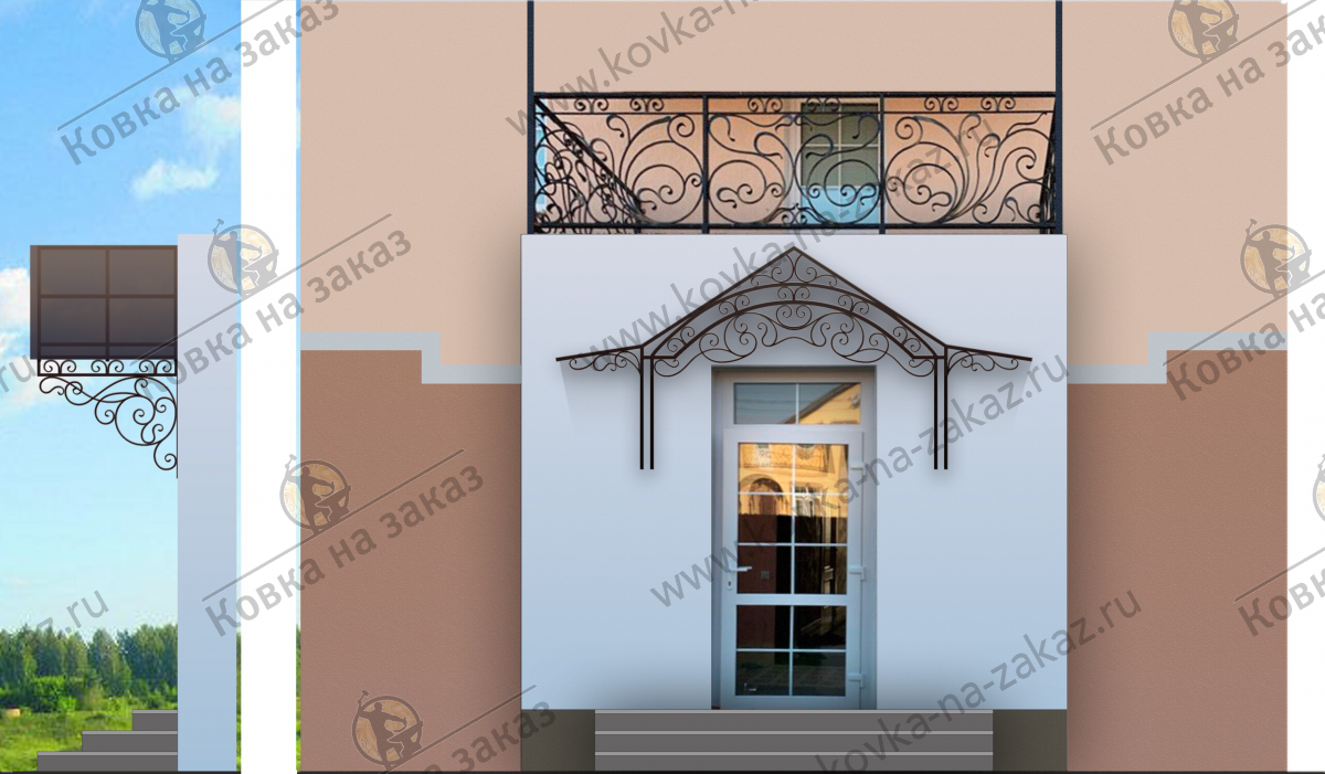 Кованый козырек для дома в КП Сатинские пруды, дизайн и эскизы, фото 2