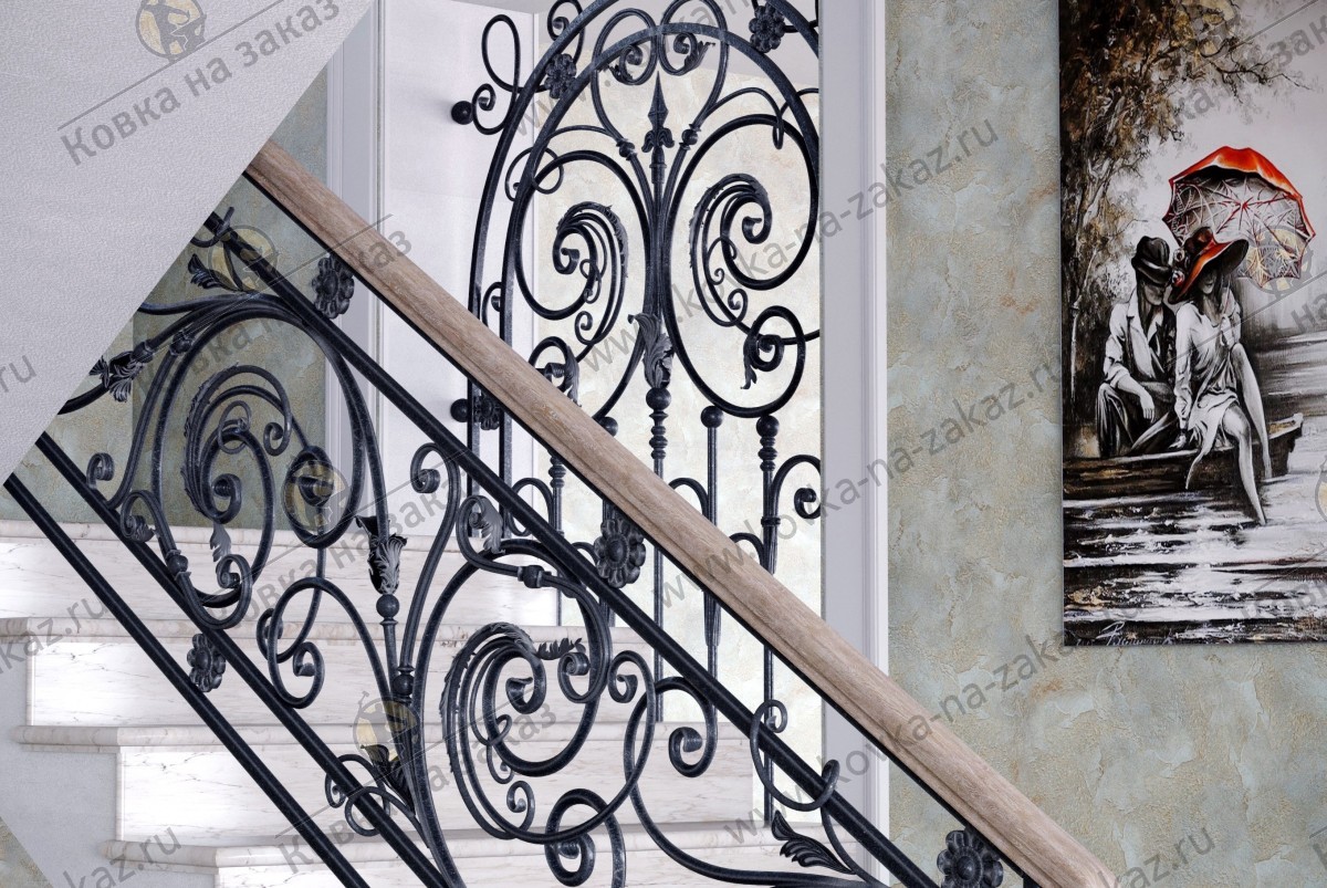 Кованые перила для лестницы в КП Вешки, дизайн и эскизы, фото 3