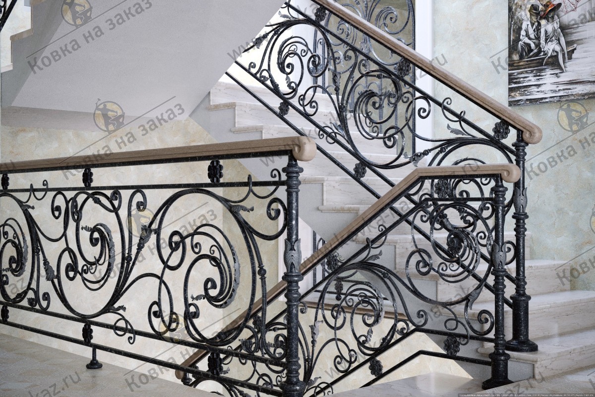 Кованые перила для лестницы в КП Вешки, дизайн и эскизы, фото 4