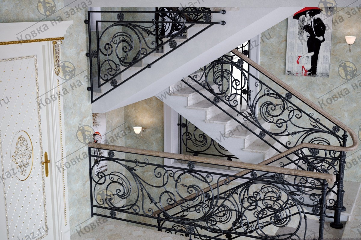 Кованые перила для лестницы в КП Вешки, дизайн и эскизы, фото 5