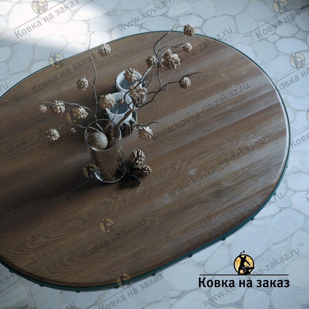 Кованый стол с деревянной столешницей №2989, дизайн и эскизы, фото 4