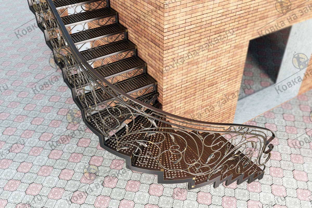 Дизайн-проект металлической лестницы с&nbsp;коваными перилами и&nbsp;подступёнками, фото 2