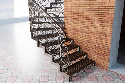 Дизайн-проект металлической лестницы с&nbsp;коваными перилами и&nbsp;подступёнками