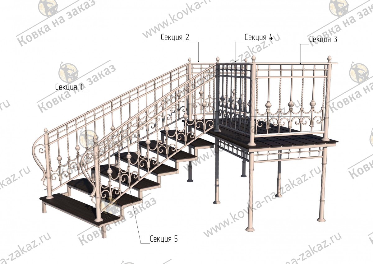 Металлическая лестница с террасной доской и перилами в Обушково, дизайн и эскизы, фото 2