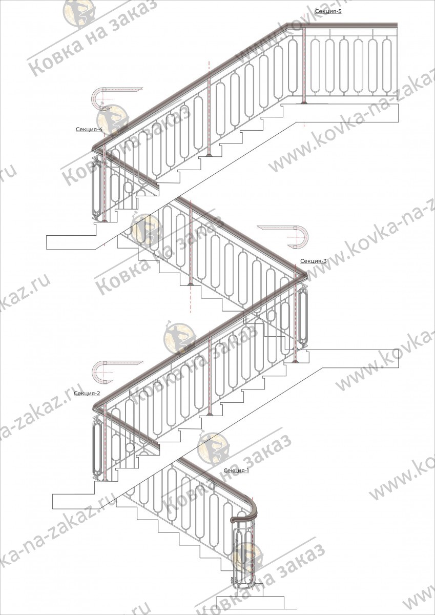Перила для лестницы в загородный дом в Раздорах, дизайн и эскизы, фото 2